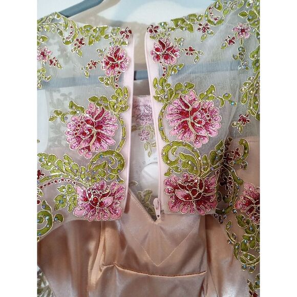 Camille La Vie Peach Embellish Lace Beaded Embroidery Cutout‎ Zip Dress Size 8 - Picture 9 of 12